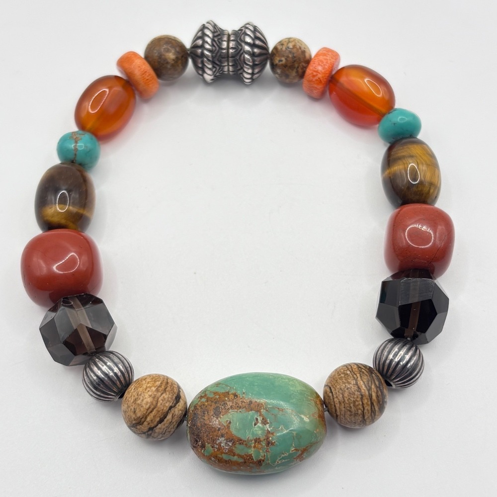 Vintage Carolyn Pollack 925 Magnetic Bracelet 7.5 Turquoise Jasper Tigers Eye
